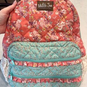 SOLD Matilda Jane Scholarly Sweetheart Floral Polka Dot Quilted Backpack Coral